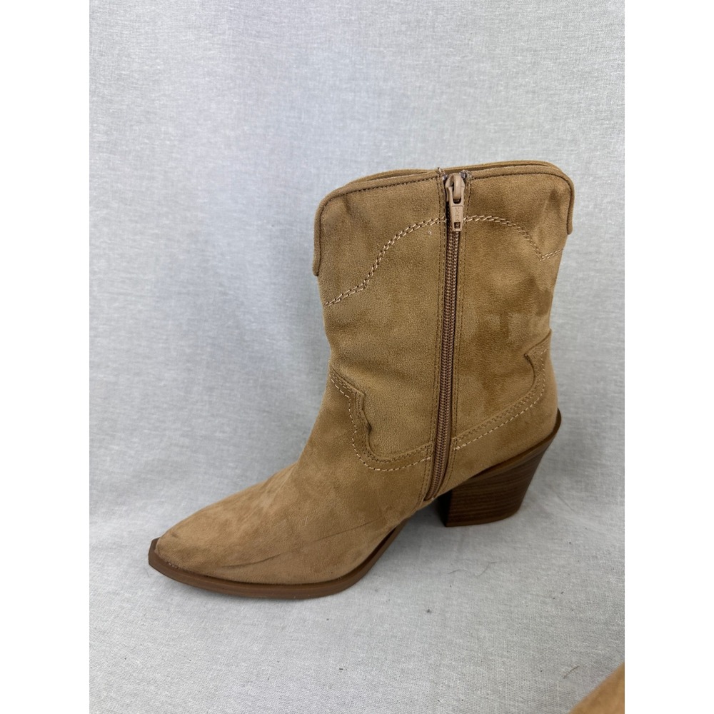 Tan Faux Suede Western Ankle Boots Pointed Toe Block Heel Size 8.5 - Picture 4 of 5